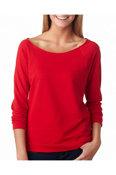 Next Level 6951 Womens French Terry 3/4 Sleeve Wide Neck T-Shirt Red Front