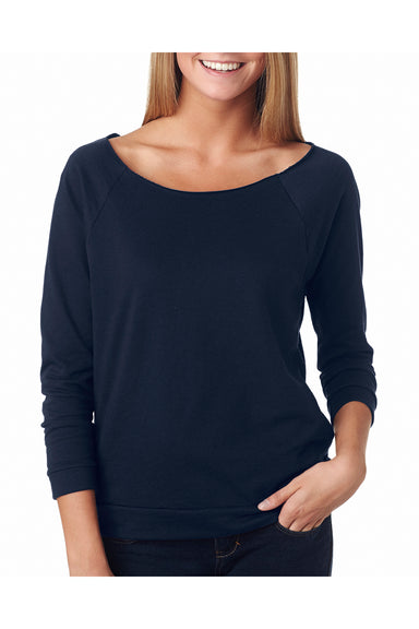 Next Level 6951 Womens French Terry 3/4 Sleeve Wide Neck T-Shirt Navy Blue Front
