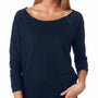 Next Level Womens French Terry 3/4 Sleeve Wide Neck T-Shirt - Midnight Navy Blue - Closeout
