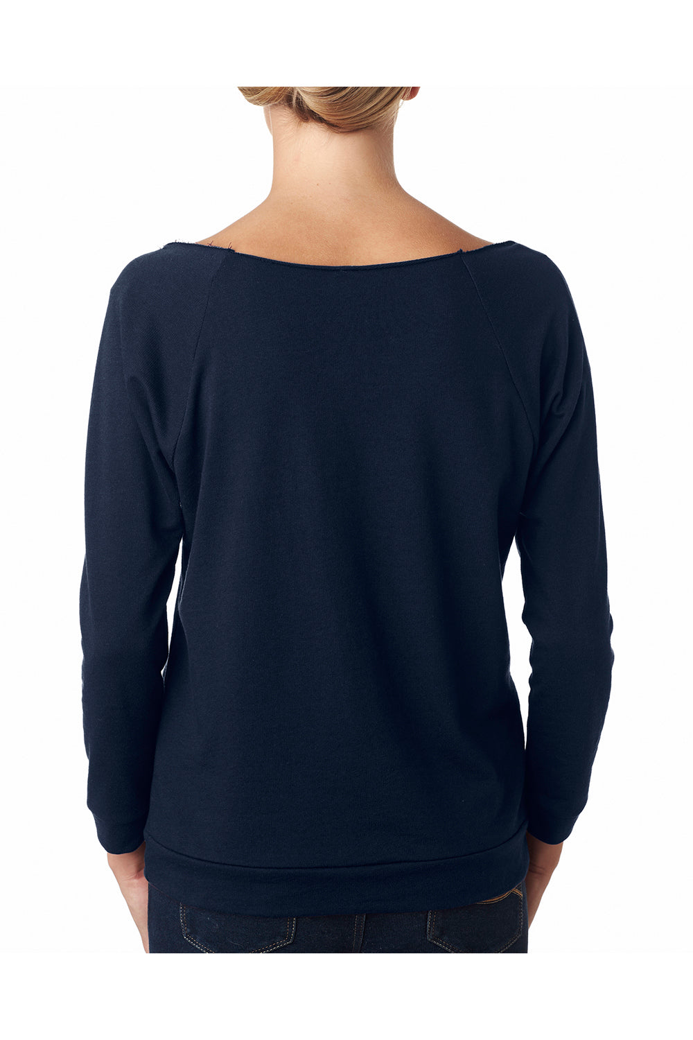 Next Level 6951 Womens French Terry 3/4 Sleeve Wide Neck T-Shirt Navy Blue Back