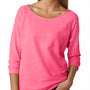 Next Level Womens French Terry 3/4 Sleeve Wide Neck T-Shirt - Heather Neon Pink - Closeout