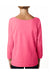 Next Level 6951 Womens French Terry 3/4 Sleeve Wide Neck T-Shirt Heather Neon Pink Back