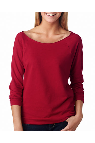 Next Level 6951 Womens French Terry 3/4 Sleeve Wide Neck T-Shirt Scarlet Red Front