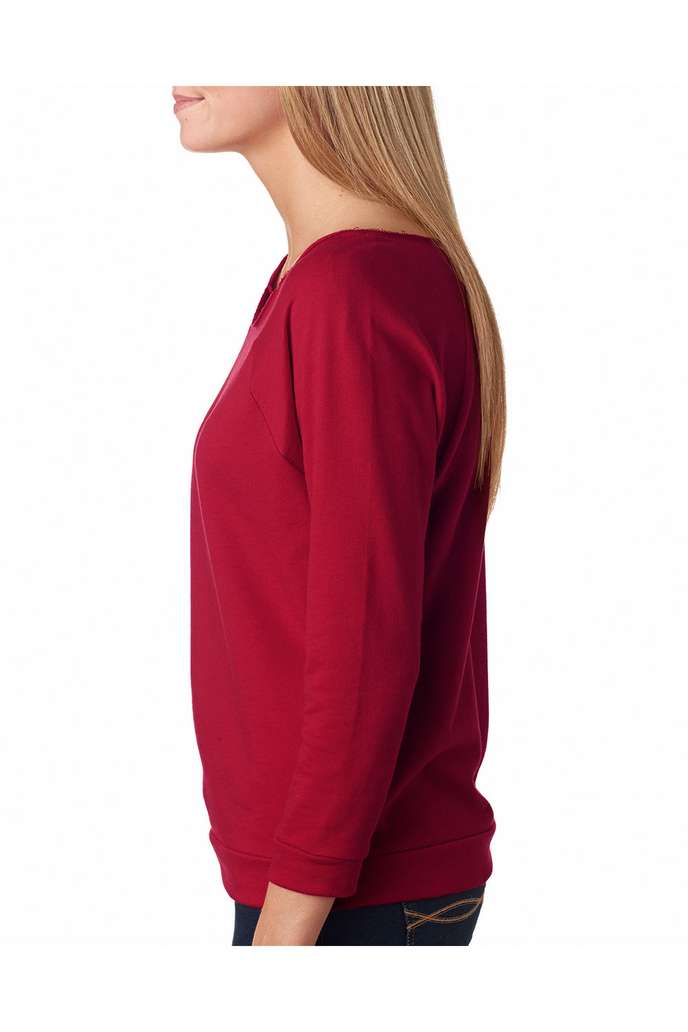 Next Level 6951 Womens French Terry 3/4 Sleeve Wide Neck T-Shirt Scarlet Red Side