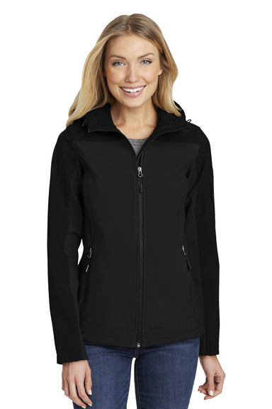 Port Authority L335 Womens Core Wind & Water Resistant Full Zip Hooded Jacket Black Front