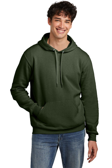 Jerzees 700M Mens Eco Premium Hooded Sweatshirt Hoodie Heather Military Green Front