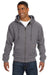 Dri Duck 7033 Mens Crossfire PowerFleece Full Zip Hooded Sweatshirt Hoodie Oxford Grey Front