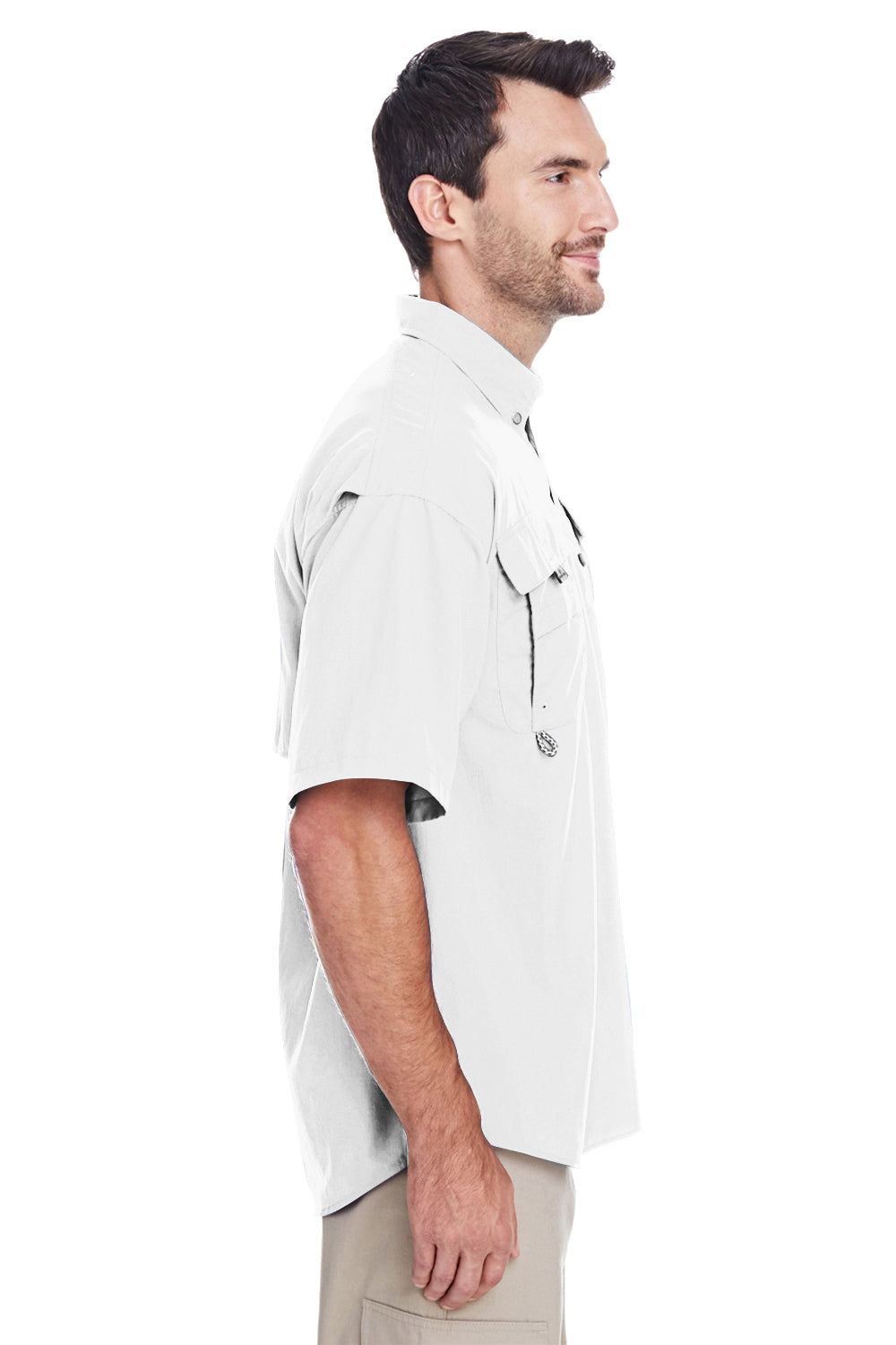 Columbia 7047 Mens Bahama II Moisture Wicking Short Sleeve Button Down Shirt w/ Double Pockets White Side