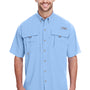 Columbia Mens Bahama II Moisture Wicking Short Sleeve Button Down Shirt w/ Double Pockets - Sail Blue