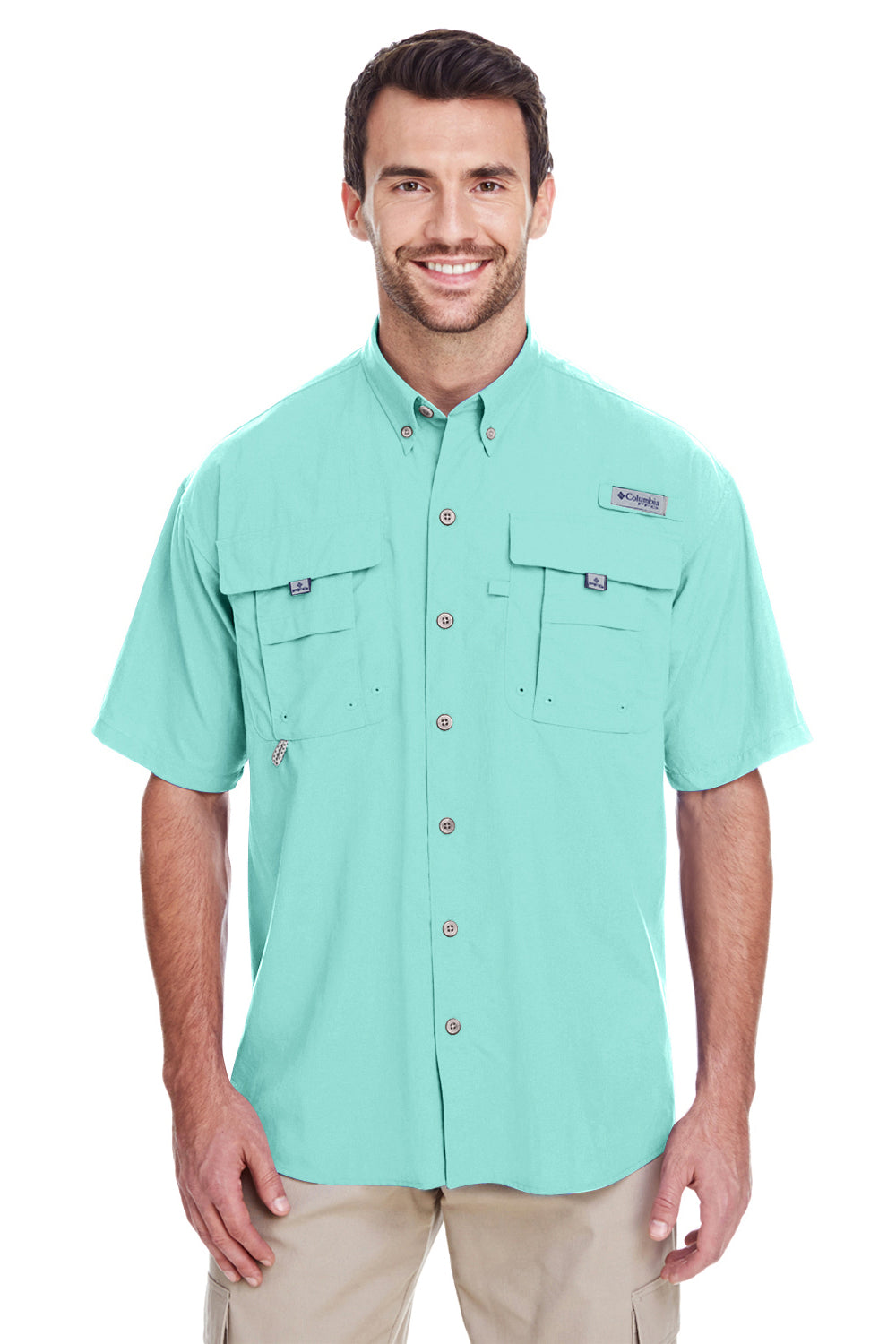Columbia Sportswear Men's PFG Bahama II Short Sleeve Shirt, Gulf Stream / L