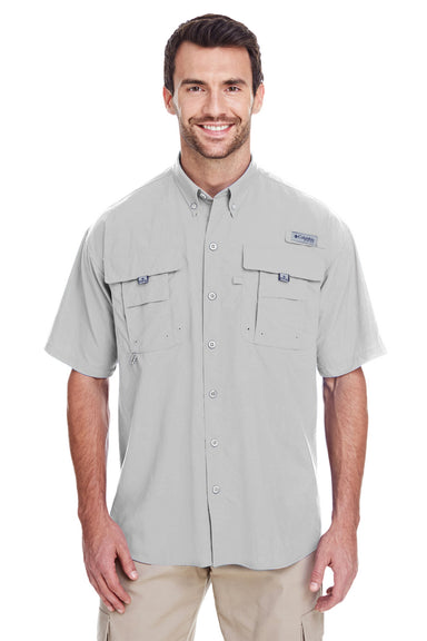 Columbia 7047 Bahama II Moisture Wicking Short Sleeve Button Down Shirt w/ Double Pockets Cool Grey Front