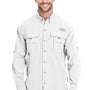 Columbia Mens Bahama II Moisture Wicking Long Sleeve Button Down Shirt w/ Double Pockets - White