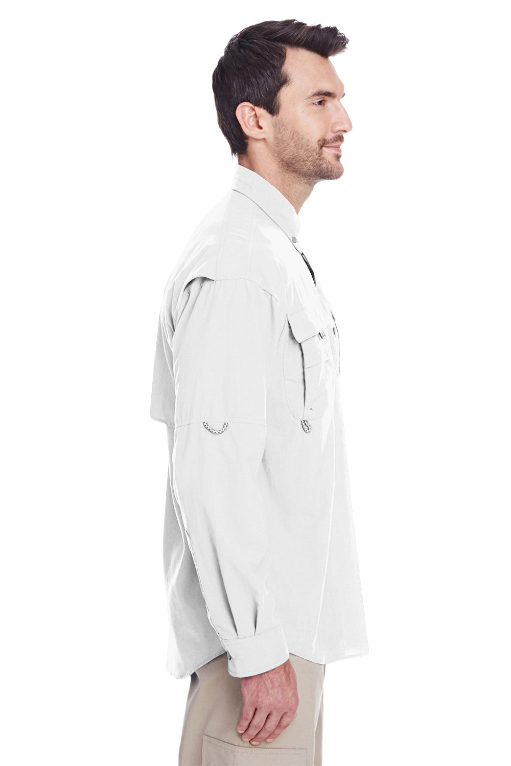 Columbia 7048 Mens Bahama II Moisture Wicking Long Sleeve Button Down Shirt w/ Double Pockets White Side