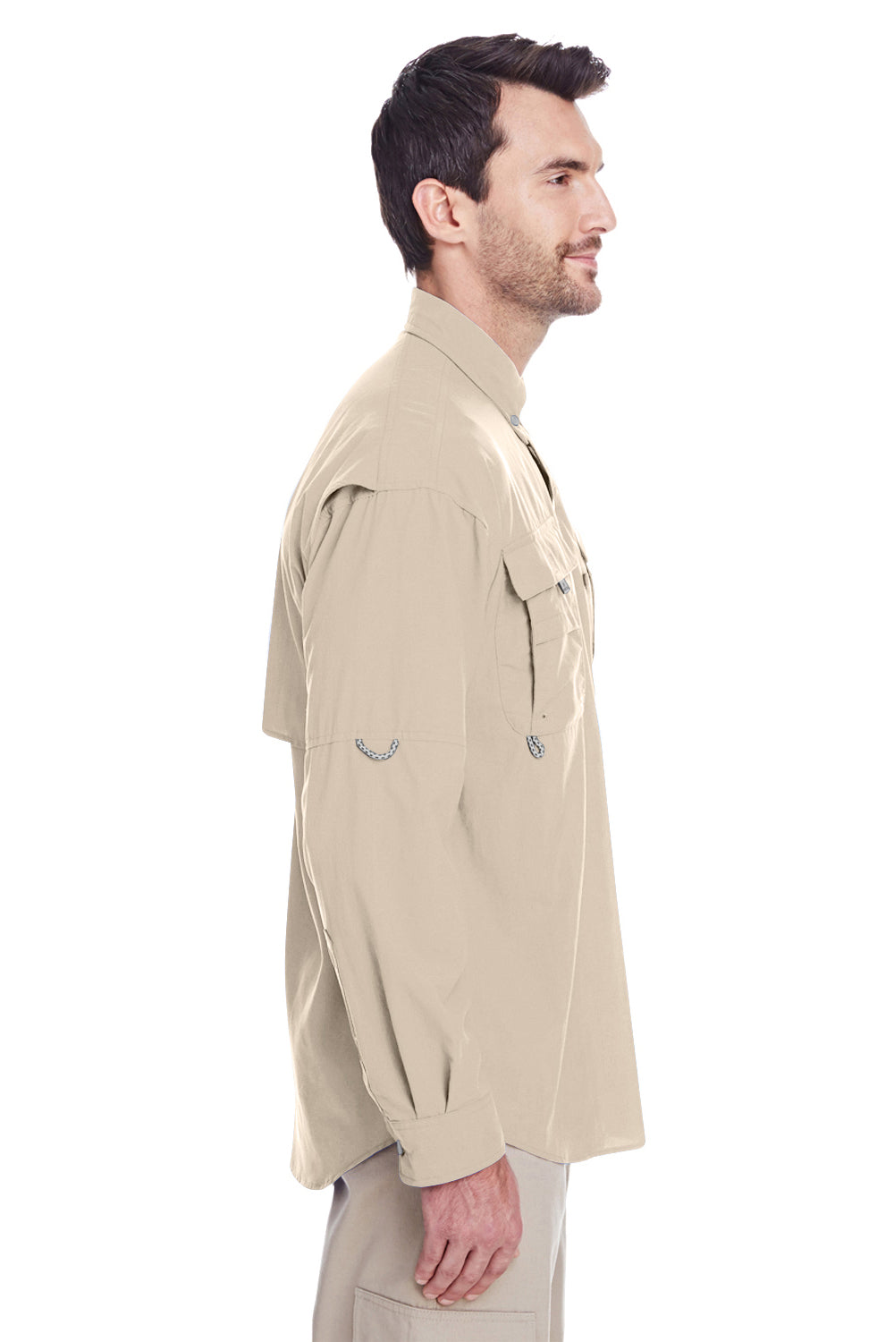 Columbia 7048 Mens Bahama II Moisture Wicking Long Sleeve Button Down Shirt w/ Double Pockets Fossil Brown Side