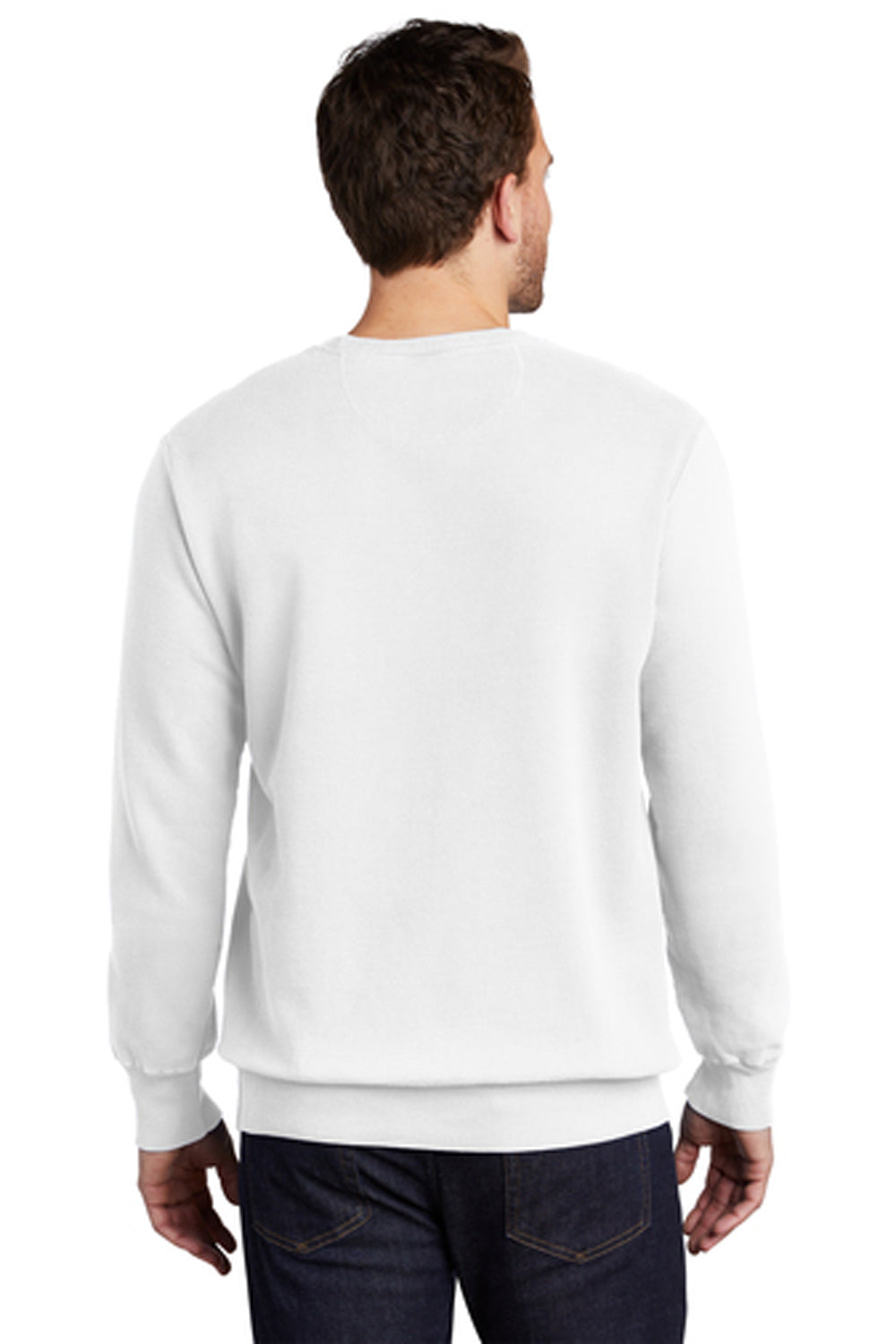 Port & Company Mens Beach Wash Fleece Crewneck Sweatshirt White Back