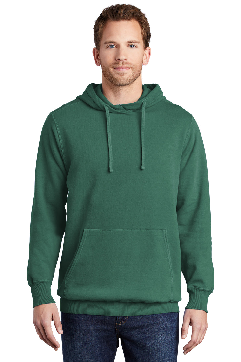 Port & Company Mens Beach Wash Fleece Hooded Sweatshirt Hoodie Nordic Green Front