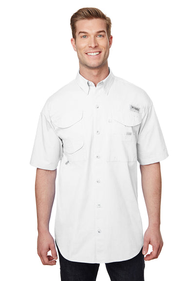 Columbia 7130 Mens Bonehead Short Sleeve Button Down Shirt w/ Double Pockets White Front