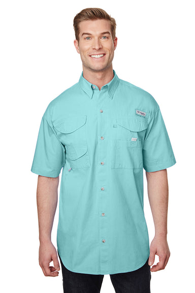 Columbia 7130 Mens Bonehead Short Sleeve Button Down Shirt w/ Double Pockets Gulf Stream Green Front