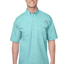 Columbia Mens Bonehead Short Sleeve Button Down Shirt w/ Double Pockets - Gulf Stream Green