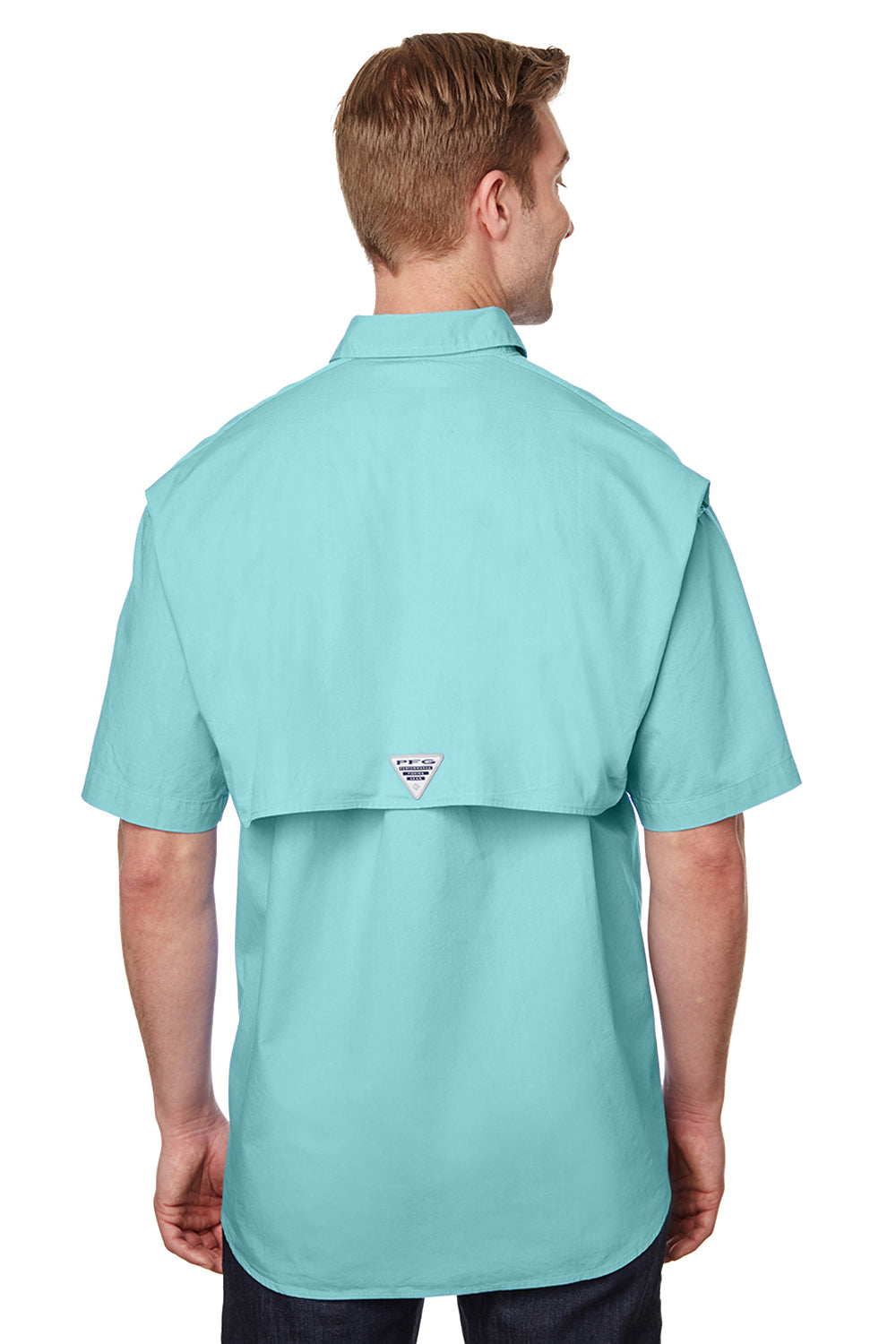 Columbia 7130 Mens Bonehead Short Sleeve Button Down Shirt w/ Double Pockets Gulf Stream Green Back