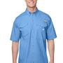 Columbia Mens Bonehead Short Sleeve Button Down Shirt w/ Double Pockets - White Cap Blue