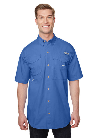 Columbia 7130 Mens Bonehead Short Sleeve Button Down Shirt w/ Double Pockets Vivid Blue Front