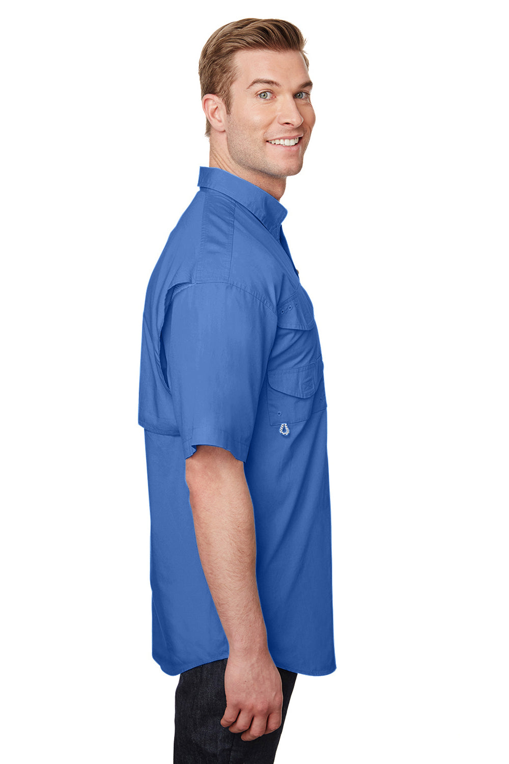 Columbia 7130 Mens Bonehead Short Sleeve Button Down Shirt w/ Double Pockets Vivid Blue Side