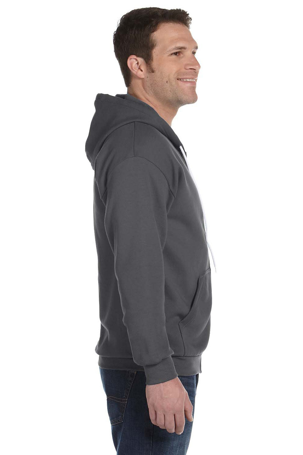 Anvil 71600 Mens Fleece Full Zip Hooded Sweatshirt Hoodie Charcoal Grey Side