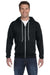 Anvil 71600 Mens Fleece Full Zip Hooded Sweatshirt Hoodie Black Front