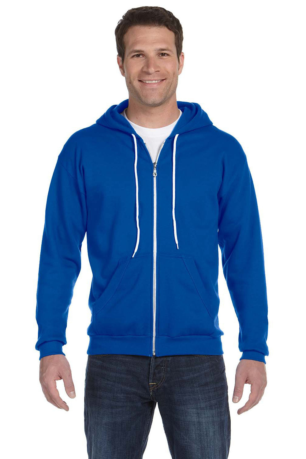 Anvil 71600 Mens Fleece Full Zip Hooded Sweatshirt Hoodie Royal Blue Front
