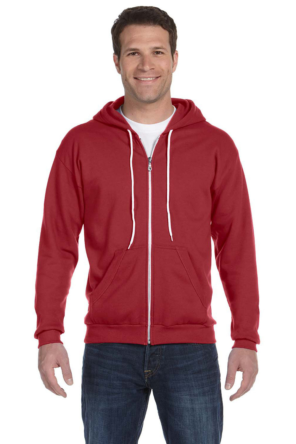 Anvil 71600 Mens Fleece Full Zip Hooded Sweatshirt Hoodie Independence Red Front