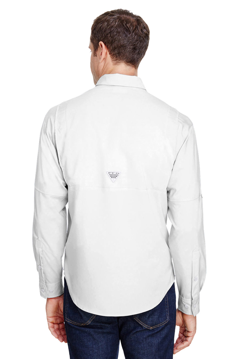 Columbia 7253 Mens Tamiami II Moisture Wicking Long Sleeve Button Down Shirt w/ Double Pockets White Back