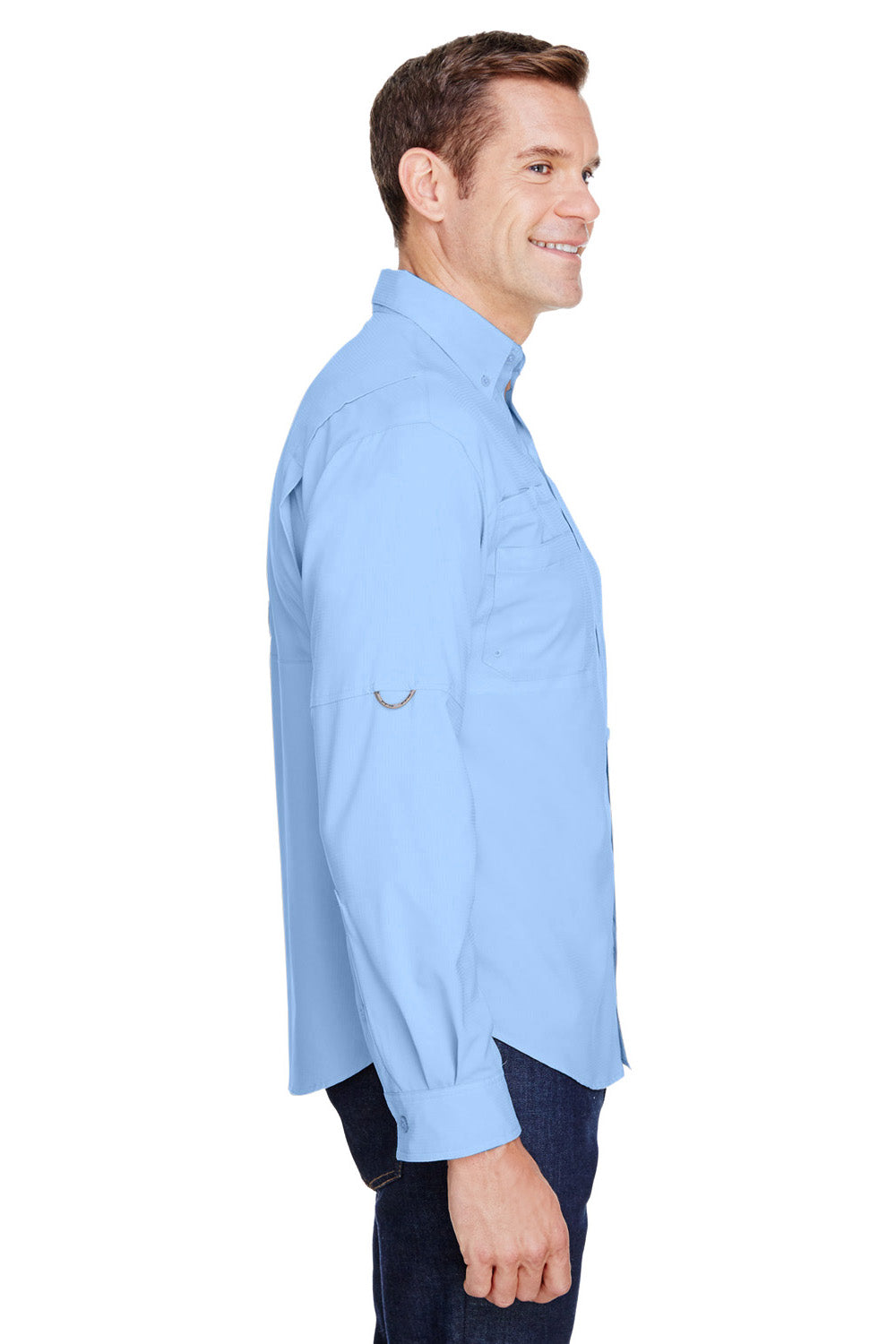 Columbia 7253 Mens Tamiami II Moisture Wicking Long Sleeve Button Down Shirt w/ Double Pockets Sail Blue Side