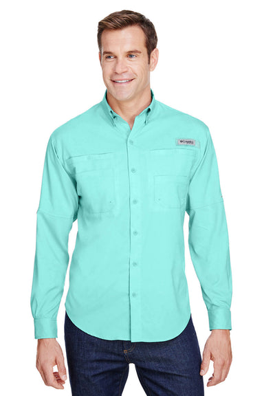 Columbia 7253 Mens Tamiami II Moisture Wicking Long Sleeve Button Down Shirt w/ Double Pockets Gulf Stream Green Front