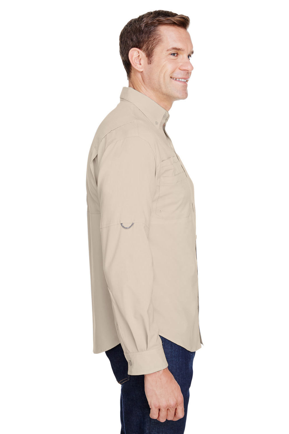 Columbia 7253 Mens Tamiami II Moisture Wicking Long Sleeve Button Down Shirt w/ Double Pockets Fossil Brown Side