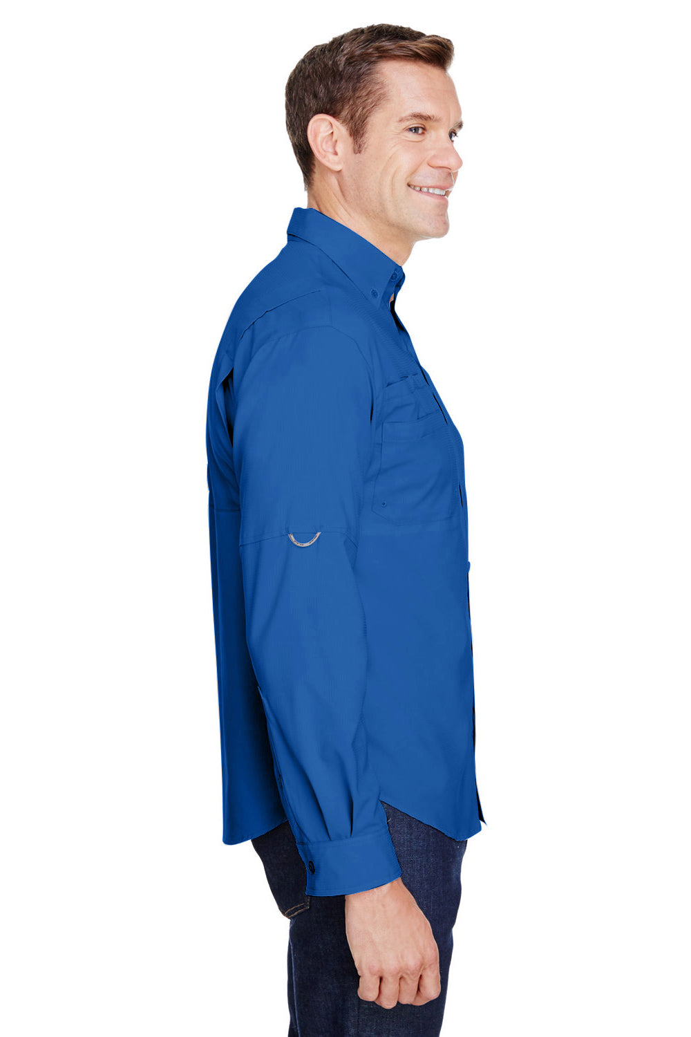 Columbia 7253 Mens Tamiami II Moisture Wicking Long Sleeve Button Down Shirt w/ Double Pockets Vivid Blue Side