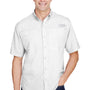 Columbia Mens Tamiami II Moisture Wicking Short Sleeve Button Down Shirt w/ Double Pockets - White
