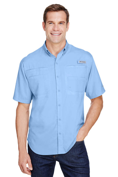 Columbia 7266 Mens Tamiami II Moisture Wicking Short Sleeve Button Down Shirt w/ Double Pockets Sail Blue Front