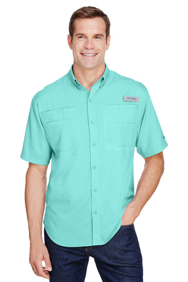 Columbia 7266 Mens Tamiami II Moisture Wicking Short Sleeve Button Down Shirt w/ Double Pockets Gulf Stream Green Front