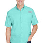 Columbia Mens Tamiami II Moisture Wicking Short Sleeve Button Down Shirt w/ Double Pockets - Gulf Stream Green