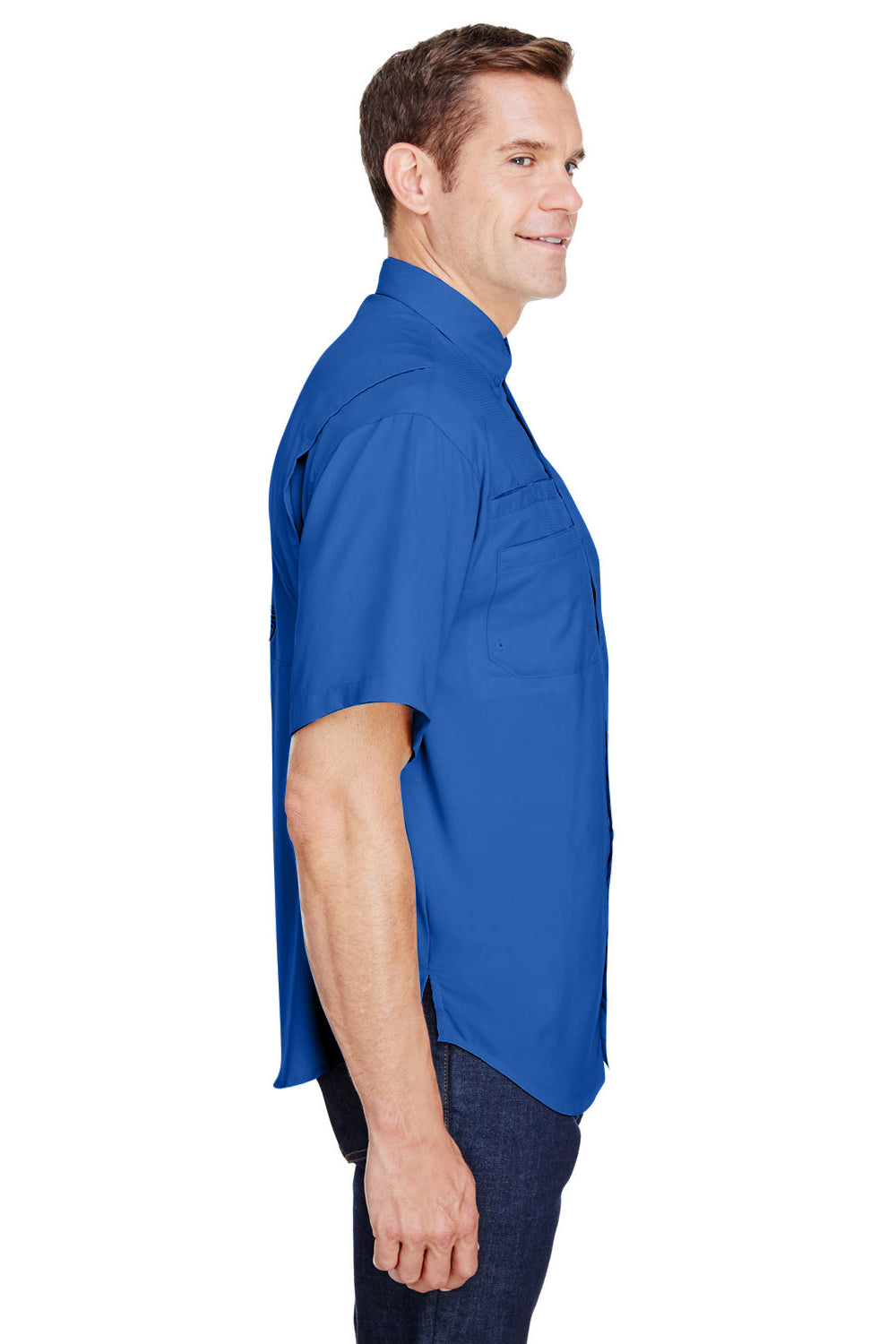 Columbia 7266 Mens Tamiami II Moisture Wicking Short Sleeve Button Down Shirt w/ Double Pockets Vivid Blue Side