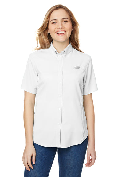 Columbia 7277 Womens Tamiami II Moisture Wicking Short Sleeve Button Down Shirt w/ Double Pockets White Front