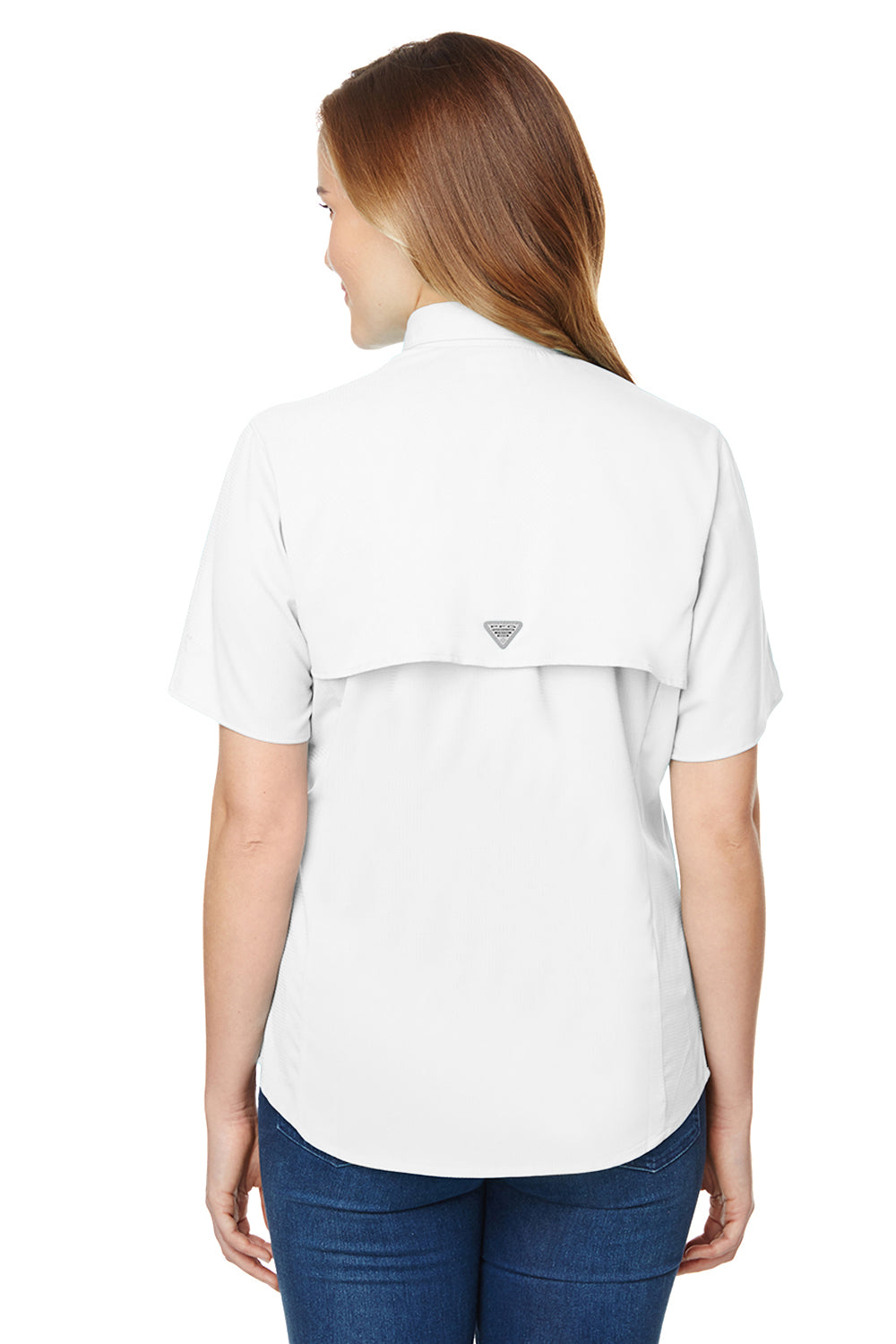 Columbia 7277 Womens Tamiami II Moisture Wicking Short Sleeve Button Down Shirt w/ Double Pockets White Back