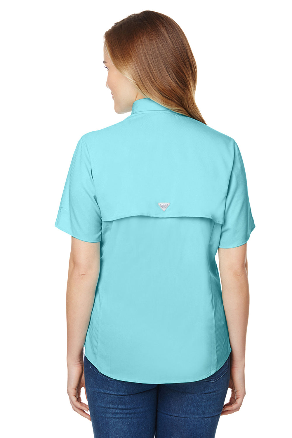 Columbia 7277 Womens Tamiami II Moisture Wicking Short Sleeve Button Down Shirt w/ Double Pockets Clear Blue Back