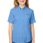 Columbia Womens Tamiami II Moisture Wicking Short Sleeve Button Down Shirt w/ Double Pockets - White Cap Blue