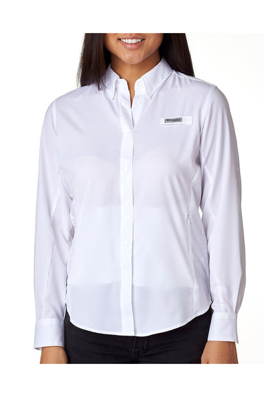 Columbia 7278 Womens Tamiami II Moisture Wicking Long Sleeve Button Down Shirt w/ Double Pockets White Front