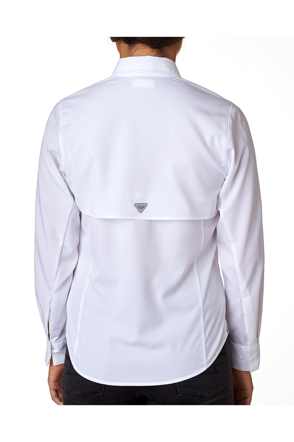 Columbia 7278 Womens Tamiami II Moisture Wicking Long Sleeve Button Down Shirt w/ Double Pockets White Back