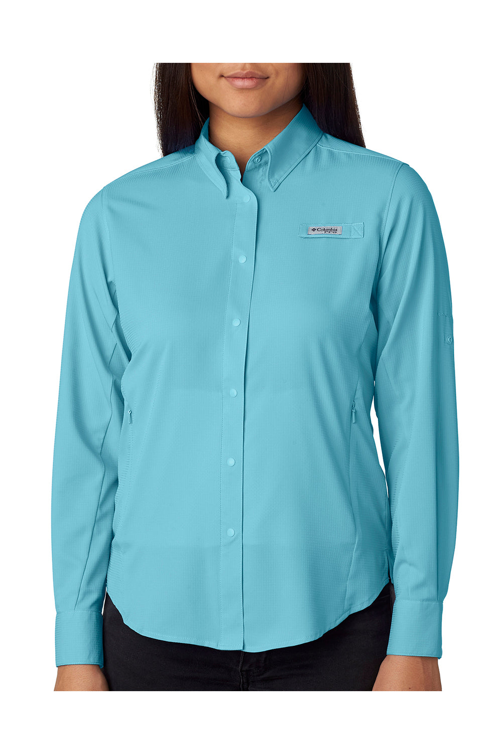 Columbia 7278 Womens Tamiami II Moisture Wicking Long Sleeve Button Down Shirt w/ Double Pockets Clear Blue Front