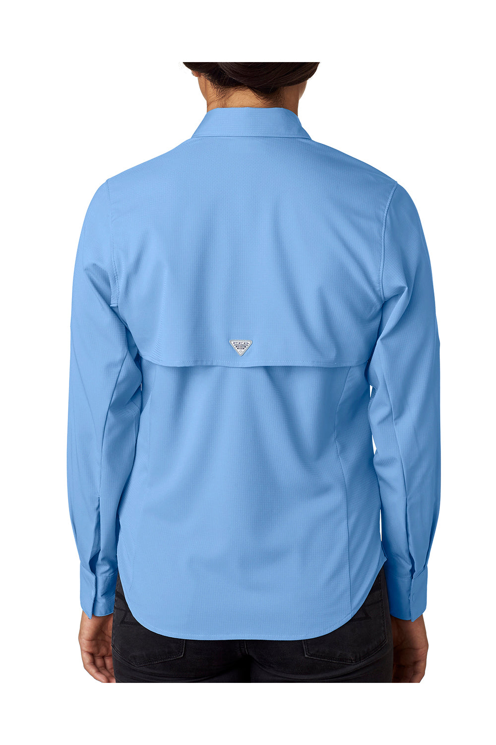 Columbia 7278 Womens Tamiami II Moisture Wicking Long Sleeve Button Down Shirt w/ Double Pockets White Cap Blue Back