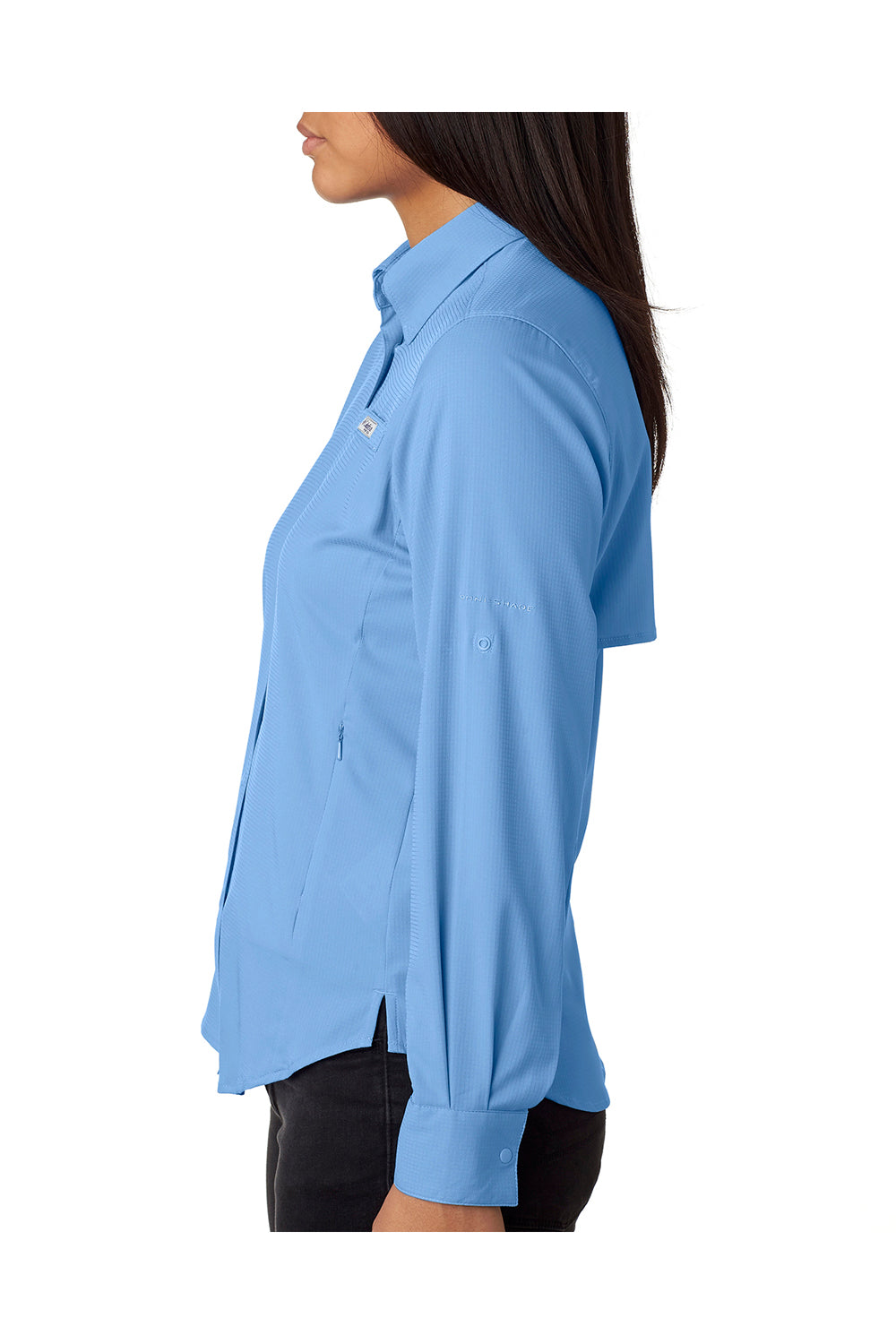 Columbia 7278 Womens Tamiami II Moisture Wicking Long Sleeve Button Down Shirt w/ Double Pockets White Cap Blue Side